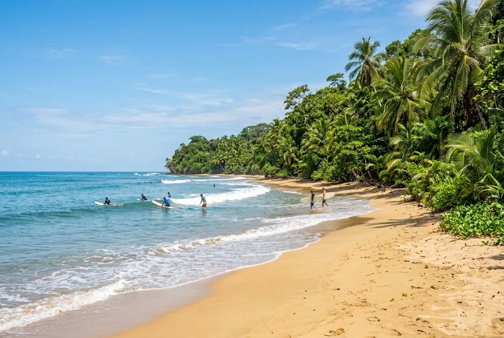 Sunny Pacific beach with jungle in Costa Rica