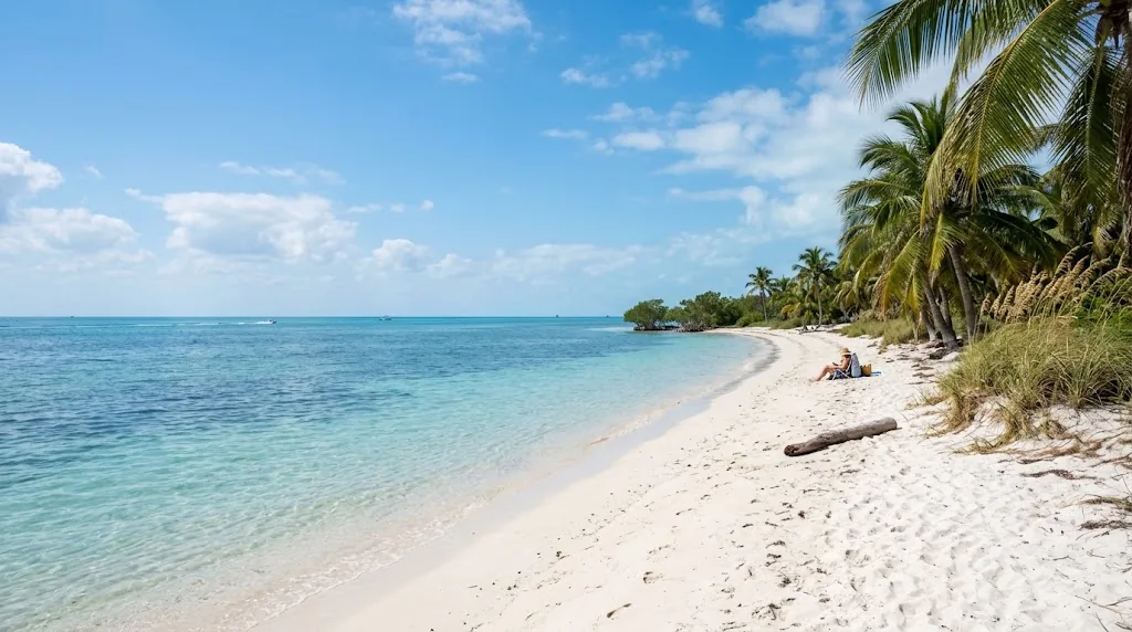 Turquoise water and white sand on a quiet Florida Keys beach.