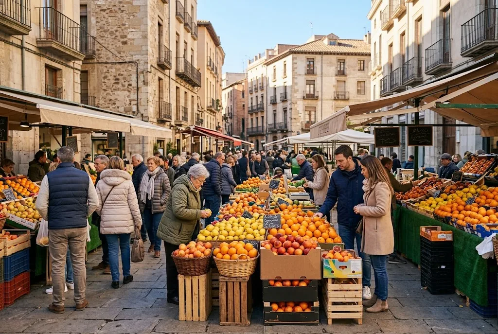 Southern European market with citrus fruit in winter sun