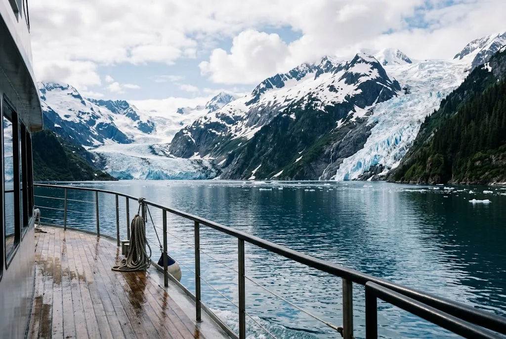 Glacier and fjord in Alaska in summer