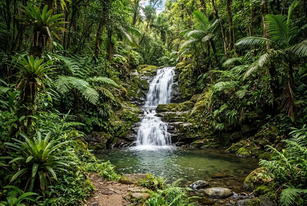 Tropical rainforest waterfall in Puerto Rico