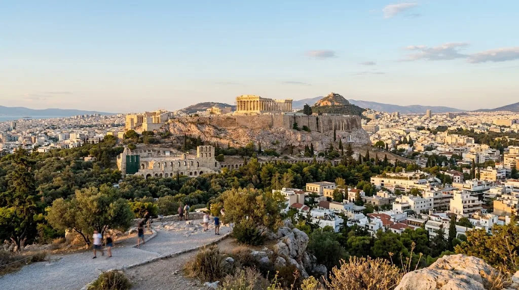 The Parthenon on the Acropolis in golden September light above Athens.