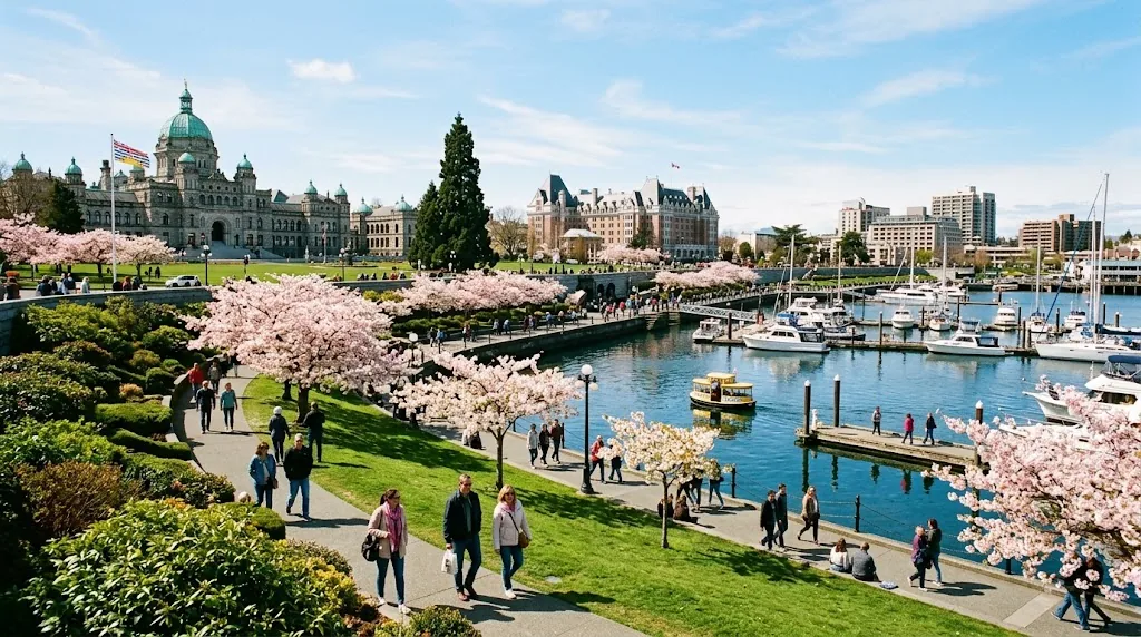 Victoria harbour in British Columbia, Canada on a mild spring day
