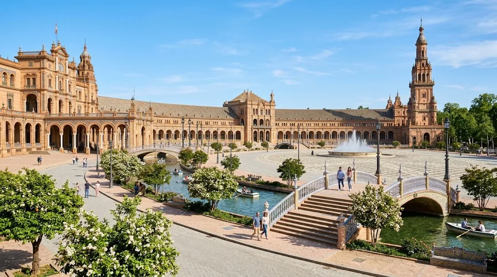 Plaza de Espana in Seville on a sunny April afternoon, one of the best places to visit in spring