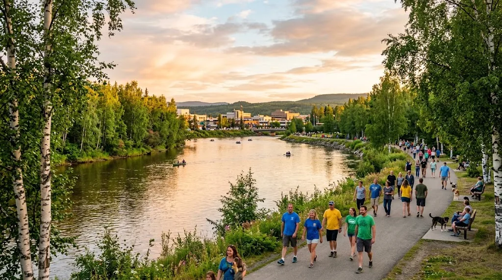 Chena River in Fairbanks, Alaska on a warm summer evening